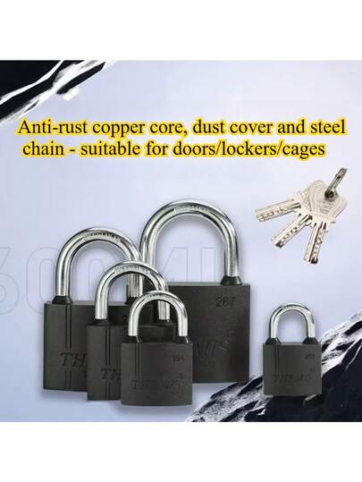 (Heavy Duty Metal Padlock With 4 Keys) Indoor/Outdoor Weatherproof Security Lock | Rust-Resistant Brass Core, Dust Cover & Steel Chain - Suitable For Gates/Sheds/Cabinets/Cages (Single Lock Set), Perfect Christmas & New Year Gift