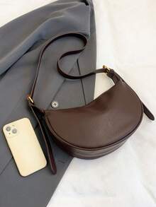 时尚新款女士单肩包，纯色简约PU皮革高端款，适合约会、购物，百搭大容量，精致美观 - 咖啡 - 查看 11