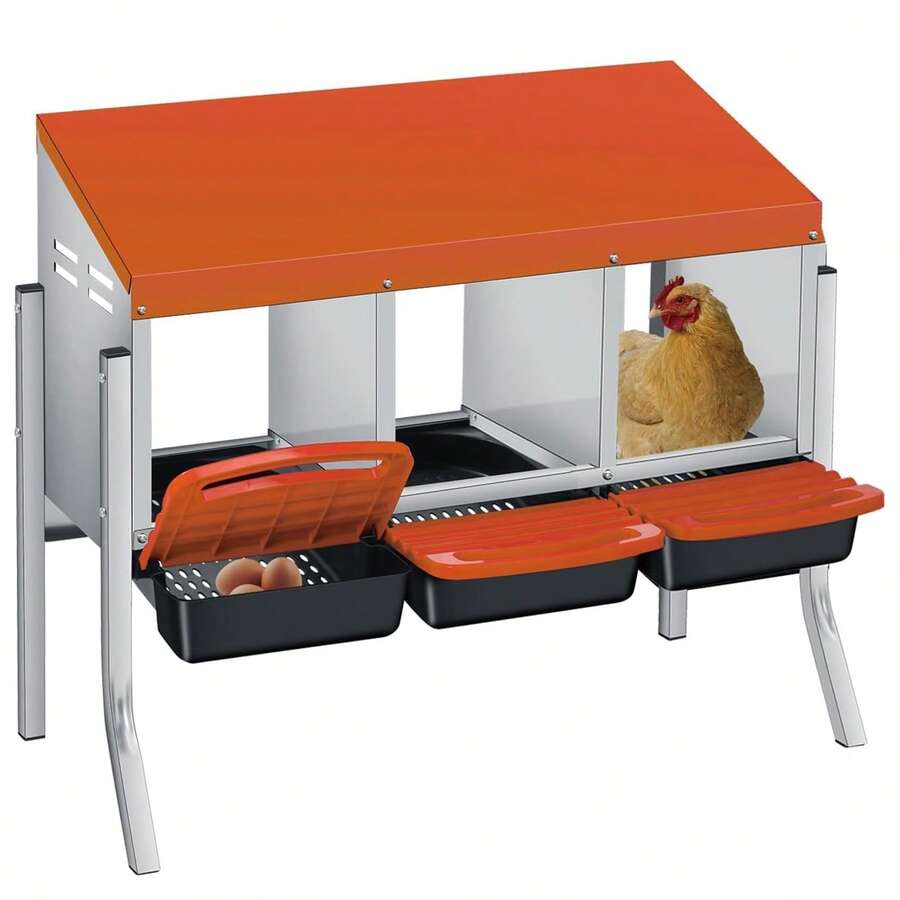 Techigher Chicken Nesting Boxes, 3/4 Hole Metal Chicken Egg Laying Box With Pull-Out Trays And Rollout Egg Collection For ChickenCoop