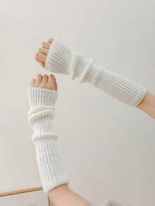 New Women Arm Warmers Japanese White Black Goth Knitted Fingerless Gloves Ankle Wrist Sleeves Harajuku 52cm Gloves - A - View 1