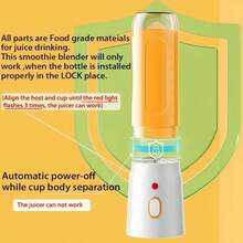 1pc 450ml Juicer Blender, Includes 2 Cups, Portable USB Rechargeable Mini Mixer For Fresh Juice, Wireless And Easy To Carry, Comes With Sports Cup Lid, Ideal Personal Size Blender For Making Smoothies And Milkshakes, Suitable For Home, Kitchen And Travel - Multicolor - View 9