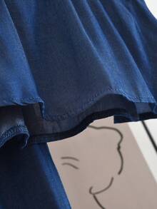 2pcs/Set Fashionable Denim Style Sleeveless Top Paired With Navy Wide Leg Pants, Casual Outfit For Teens - Navy Blue - View 6