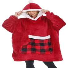 Bupekbee Wearable Blanket Hoodie With Giant Pocket, Soft Warm Sherpa Fleece Oversized Blanket Sweatshirt Gifts For Women Men - ColorJ - 查看 1