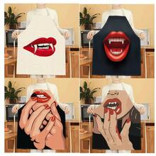 1pc Red Lip Pattern Apron, Creative And Interesting Fashionable Printed Apron, Easy-To-Clean Kitchen Cooking Apron, Creative Home Apron - Multicolor - View 1