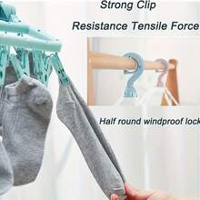 1/2pcs Foldable Plastic Clothes Hanger, 32-Clip Multi-Function Non-Slip Sock Clips Drying Rack - Durable Plastic Laundry Hanger, No Power Needed, Space Saving, Suitable For Home, Bathroom, Dorm, Closet Storage - Multicolor - View 8