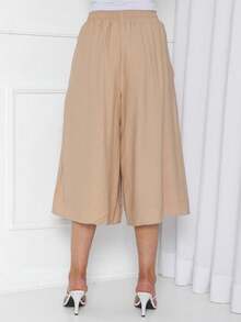 Plain Culottes With Two Elasticated Waist Pockets, Women's Linen, Knot Detail, Wedding Dress. - 米色 - 查看 6