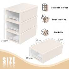 6.8 L Plastic Stacking Storage Drawer Unit Plastic Storage Drawers 3 Packs - Beige - View 3