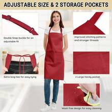 Chef Apron For Men And Women Wash Free Bib Apron With 2 Pockets Water & Oil Proof Adjustable Aprons,Red - Red - View 5