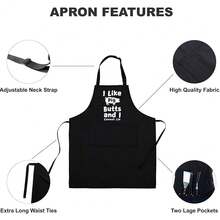 ZOORON Funny Black Chef Aprons For Men Adjustable BBQ Grill Kitchen CooFKing Aprons With Pockets, Grill Accessories,ILikePigButtFSandssICannotLie - 我喜歡豬屁股,而且我不能說謊 - 查看 4
