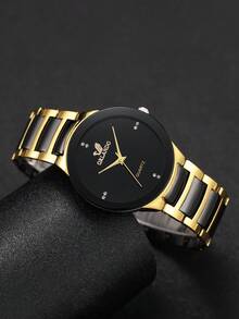 4pcs/Set Men's Gift Watch - Classic Fashion Minimalist Diamond Scale Dial Stylish Casual Business Quartz Wristwatch + Bracelet + Necklace + Ring (Watch Box Not Included) - Black - View 6