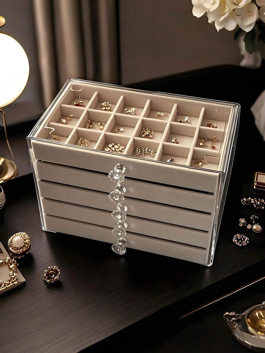 5-Layer 54-Grid Acrylic Jewelry Box, Transparent Jewelry Storage Box, Velvet Drawer Jewelry Box, 54-Grid Large Capacity Jewelry Box, Suitable For Home And Travel, Fade-Resistant Soft Pad Drawer Design, Ladies Accessory Display Box, Jewelry Box With Multiple Drawers - 54 Grid 5 Layers Acrylic - View 1