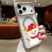 High-Quality Macaron Acrylic Magnetic Phone Case,Snowman Winter Joy Printed Cell Phone Shell Magnetic Charging Phonecase Handy Case, Handy Cover For  11 12 13 14 15 16 17 17 Air 17 Pro 17 Pro Max Shock Resistant Protective Case - Gris - Ver 1