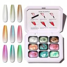 Sponge Pat Paint Nail Gel, Blending Colors Ombre Nails Gradient Gel Nail Blush Blooming Aura Nails Drawing Stripper Floral Painting Nail Art, No Wipe, Aurora Mermaid Chrome Silk Satin (9 Colors L),Grabber&Sponges - 抓取器和海綿 - 查看 2