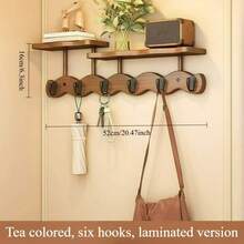 1个现代简约多挂钩壁挂式衣帽架 - 可折叠挂钩，适用于玄关、卧室、浴室 - 竹制，表面光滑抛光，稳固耐用，每个挂钩承重能力强 - 棕色 - 查看 4