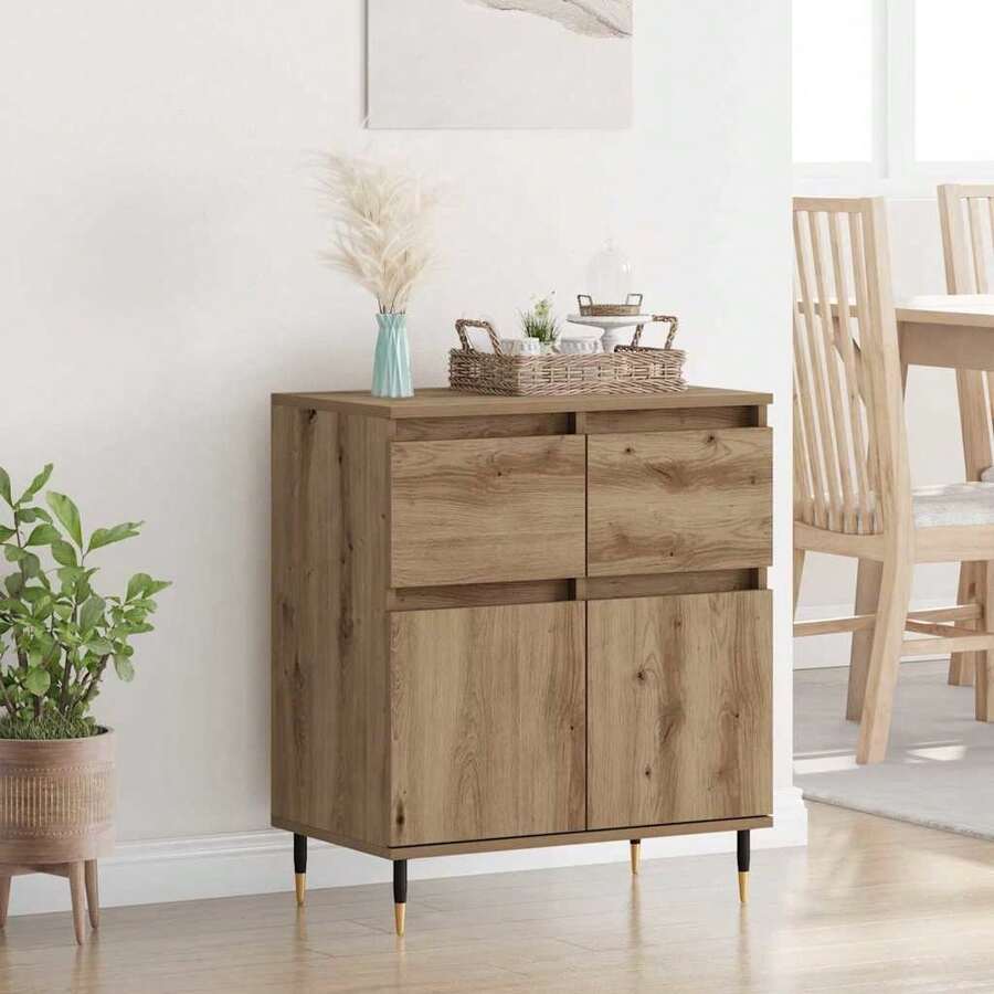 Larryhot Credenza con cassetto Rovere artigianale 60 x 35 x 70 cm,Robusto e durevole, facile da montare, la scelta ideale per l'arredamento della casa - Castano - Visualizzare 1