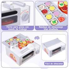 51 Piezas de Juguetes de Pizza de Madera para Niños, Comida de Juguete para de Pizza, Juego de Comida de Juego de Roles, Accesorios de Cocina con Horno, Regalo para Niños de 3 4 5 6 Años - 1 - Ver 3