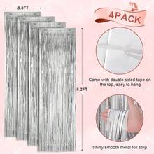 4pcs/Set Metallic Foil Curtain Backdrop, Silver Metallic Fringe Curtain, Suitable For Birthday, Wedding, Engagement, Nursery Decor, Baby Shower, Bachelorette Party, Christmas, Holiday Party Decor, Mother's Day, Graduation, Birthday, Bachelorette Party, Bachelor Party, Party Decor - Silver - View 4