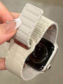 一套双色磁扣硅胶表带+表壳，适用于46mm、38mm、40mm、41mm、42mm、44mm、45mm、49mm表盘，可爱糖果色表带搭配保护壳，兼容苹果Series 11、10、9、8、7、6、5、SE、Ultra 2。 - 杏色 - 查看 3