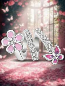 1pc 925 Sterling Silver Small Flower & Butterfly Beaded Pendant, Suitable For DIY Jewelry Making And Daily Outfit Decoration, Gift For Women - Little Flower Butterfly - View 7