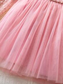 Baby Girl Elegant Princess Tulle Dress Long Sleeve Toddler Girls Beads Dresses Suitable For Birthday, Wedding, Banquet, Holiday, Festival Celebration - 粉色 - 查看 6