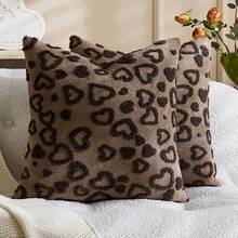 1pc/2pcs Valentine's Day Heart Embossed Decorative Pillow Cover (Pillow Insert Not Included), Reversible Dutch Linen Fabric, Square Cushion Cover, Holiday Home Decor Pillow, Soft Velvet Fabric, Modern Decor For Sofa, Bedroom, Dorm - Brown - View 15