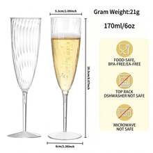PUREDOVE 2/6/12pcs Clear Champagne Glasses Plastic - 170ml/6oz Clear Reusable Champagne Glasses Party Supplies,For Wedding/Birthday/Party - 透明 - 查看 4