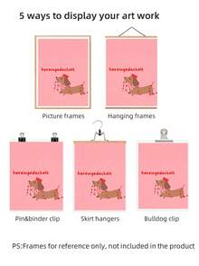 1pc Frameless Valentine's Day Dachshund Decor Pink Art Cute Pet Poster Heart Theme Animal Wall Decor, Suitable For Bedroom, Dorm, Nursery, Living Room, Party Decoration - Multicolor - View 6