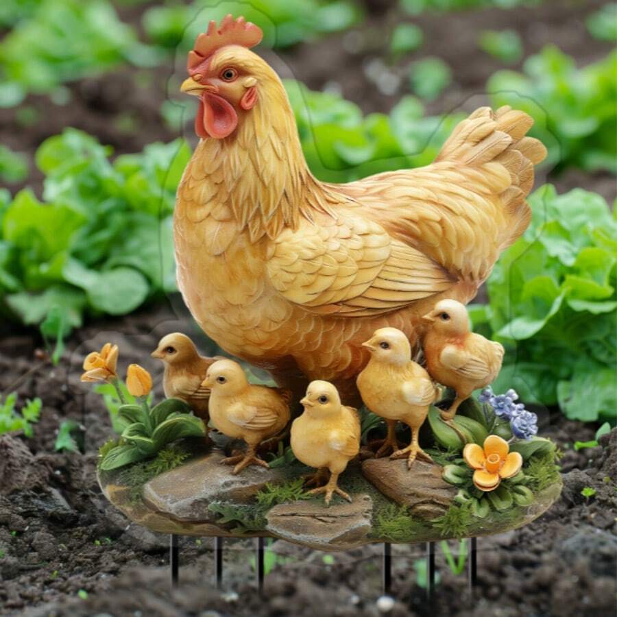 2D 1pc Acrylic Style Acrylic Hen And Chicks Decor, Multifunctional Elegant Fantasy Theme Plaque, Suitable For Home And Office Decoration - 1pc, Great For Bedroom, Garden, Living Room, Kitchen, Bathroom And Dining Room Spaces