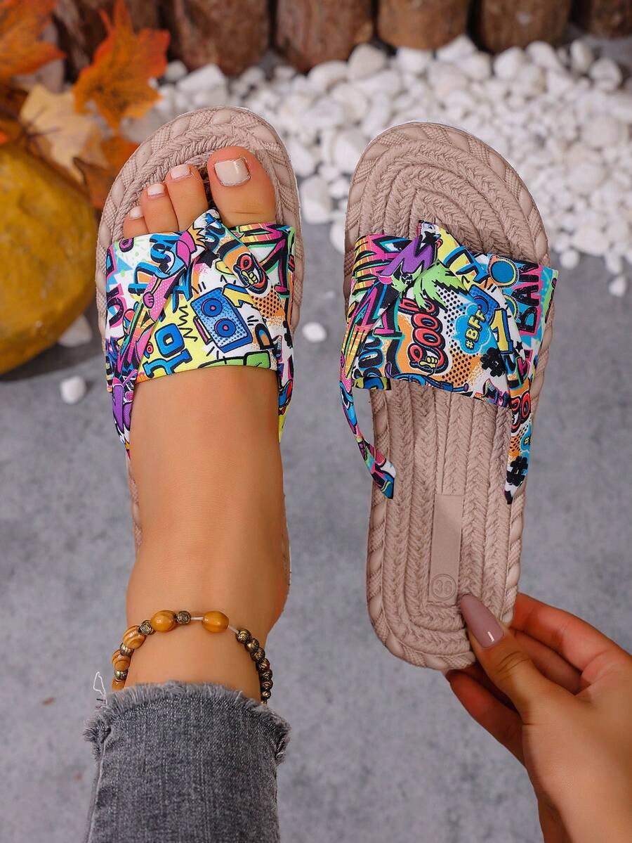 Women's Fashion Simple Lightweight Flip Flop Sandals - Letter - View 1