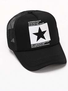 Mũ lưỡi trai in hình ngôi sao thoáng khí mới, mũ trucker có thể điều chỉnh, mũ thời trang unisex bằng polyester in chữ, chống gió và tia UV, thích hợp cho mùa xuân và mùa hè. - mũ - Xem 3
