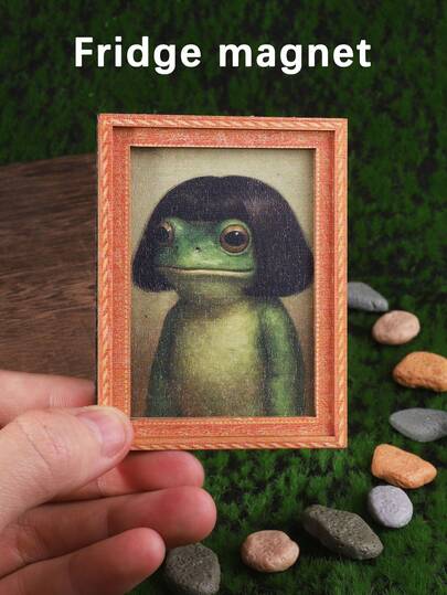 1pc Wooden Frog Design Refrigerator Magnet, Creative Gift For Home, Office, Study, Refrigerator Decor
