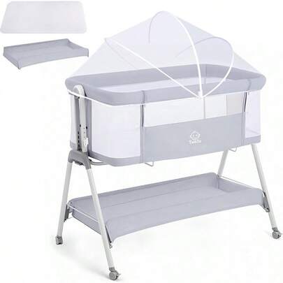 Baby Bassinet With Mattress Bassinet Co Sleeper 3-In-1 Bedside Bassinets With 5 Adjustable Height Baby Cot Cribs With Mosquito Net And Carrying Bag For 0-6 Months Babies Gray