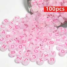 Yiwu Qiyou Accessories Co., LTD 100pcs/pack 7mm Pink Tone Acrylic Letter, Heart, Star Shaped Acrylic Beads For Bracelets, Necklaces, Phone Charms - Pink - View 6