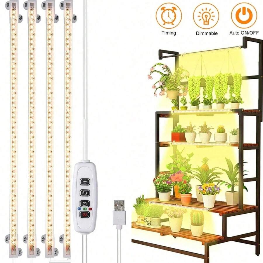 2/3/4 Head LED Grow Light Strips, Plant Lights For Indoor Plants, Full Spectrum Growing Lamps For Indoor Plants,13 Inches 2/3/4 Head Grow Lights For Indoor Plants Full Spectrum 3500K, 96 LEDs Plant Light With 3/9/12H Timer, 10 Dimmable Levels For Hydroponic Seedling Succulent - 4頭 - 查看 1