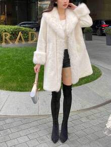 Women's Luxury Solid Color Faux Fur Long Collar Coat, An Ideal Choice For Winter - White - View 10