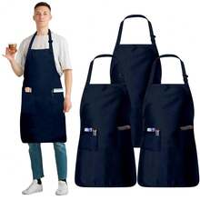 Adjustable Cotton Chef Aprons With 2 Pockets And Complimentary Bandana, Kitchen Apron For Women And Men,3Pack-Navy - 3Pack-navy - View 2