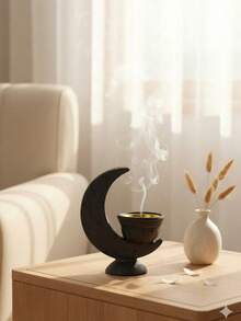 黑色树脂阿拉伯斋月香炉，新月形香炉，优雅香薰扩散器，家居装饰，无烟香氛架，适用于客厅、卧室、瑜伽室、冥想空间，独特香炉 - 彩色 - 查看 12