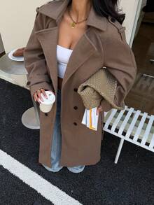 Seelio Autumn/Winter New Women's Fashion Classic Double-Breasted Windbreaker Coat Woolen Overcoat