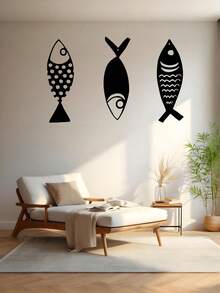 1 pieza (20-60cm), Decoración de pared de pez de metal estilizado, con diseños de peces de patrones negros detallados, en un estilo minimalista artístico, ideal para amantes de la decoración del hogar moderna, tema minimalista acuático - perfecto para Halloween/Navidad/Día del Niño, fiestas en el hogar/proyectos DIY/inauguraciones de casa, cocina/sala de estar/dormitorio/balcón, primavera/verano, colgante decorativo - Multicolor - Ver 4