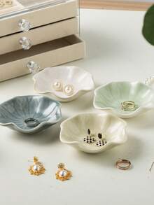 1pc Ceramic Lotus Leaf Shaped Jewelry Tray, Can Be Used As Earring, Ring, Key And Small Accessory Storage Dish, Birthday Gift, New Year Gift, Symbolizing Friendship And Love, Suitable For Bathroom Tray, Desktop Storage, Home Decor, Entryway Accessory Holder,Room Decor - Multicolor - View 2