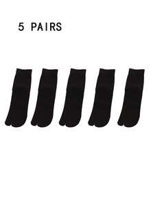 5 Pairs Men's Solid Color Cotton Toe Separator Mid-Calf Socks, Moisture-Wicking Breathable Sports Socks