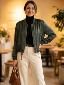 Fall Jacket Without Pockets And Without Cap, Semi-Transparent, With Zipper, Size S/M - Army Green - View 3