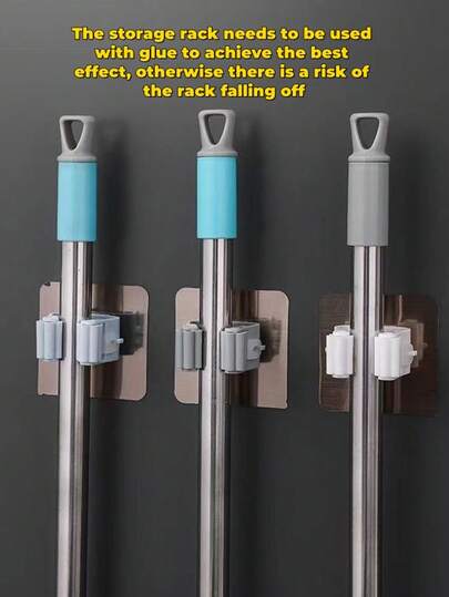 1pc Hole-Free Wall Mounted Mop Holder, Mop Hook, Cleaning Tool Organizer Clip, Mop & Broom Wall Mount Hanger, Multi-Function Mop Rack, Suitable For Bathroom, Kitchen, Garden Cleaning Supplies And Home Storage Organization, Bathroom Organizer, Kitchen Organizer, Bathroom Hook