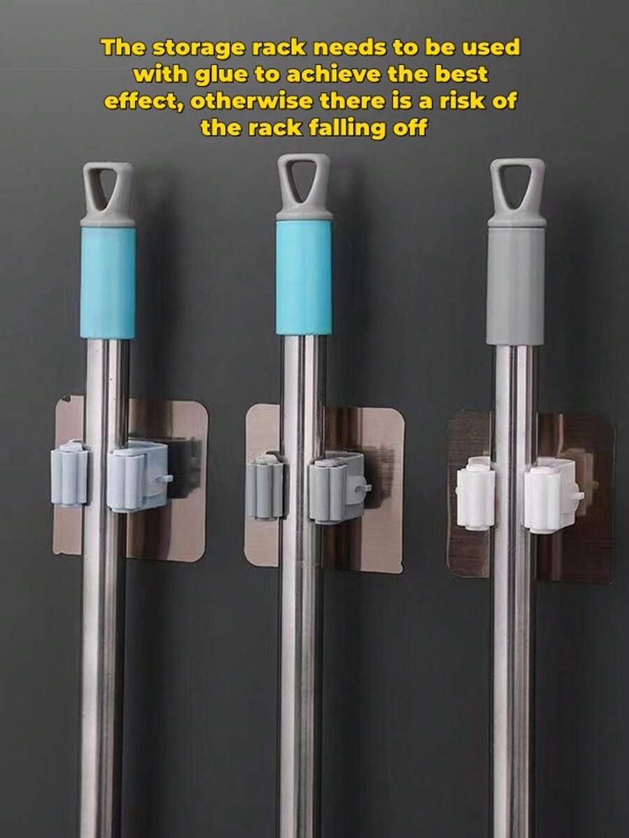 1pc Hole-Free Wall Mounted Mop Holder, Mop Hook, Cleaning Tool Organizer Clip, Mop & Broom Wall Mount Hanger, Multi-Function Mop Rack, Suitable For Bathroom, Kitchen, Garden Cleaning Supplies And Home Storage Organization, Bathroom Organizer, Kitchen Organizer, Bathroom Hook
