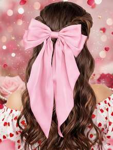 1 chiếc kẹp tóc nơ hồng, phụ kiện tóc nữ, kẹp tóc nơ ruy băng, kẹp nơ satin dài, phụ kiện trang trí tóc dự tiệc, quà tặng Giáng sinh, kẹp càng cua, ghim cài tóc - Hồng - Xem 6