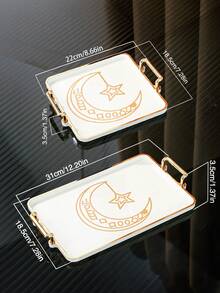 1 Peça Conjunto de Bandeja de Plástico com Estrela e Lua do Ramadã para Armazenamento e Organização de Alimentos, Bandeja Multiuso para Cozinha, Sala de Jantar, Sala de Estar, Adequada para Jogos de Chá, Utensílios de Vidro, Doces, Biscoitos, Pães, Casamentos, Festas, Presentes, Aniversários
