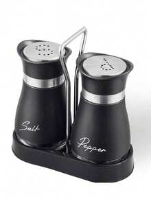 2件套盐和胡椒瓶，玻璃调味瓶，可爱调味罐，适合户外野餐和烧烤，黑/银色 - 彩色 - 查看 16