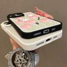 High-Quality Macaron Acrylic Magnetic Phone Case,Magical Pink Tulips with Adorable White Rabbits Magnetic Charging Phonecase Handy Case, Handy Cover For  11 12 13 14 15 16 17 17 Air 17 Pro 17 Pro Max Shock Resistant Protective Case - Gris - Ver 4
