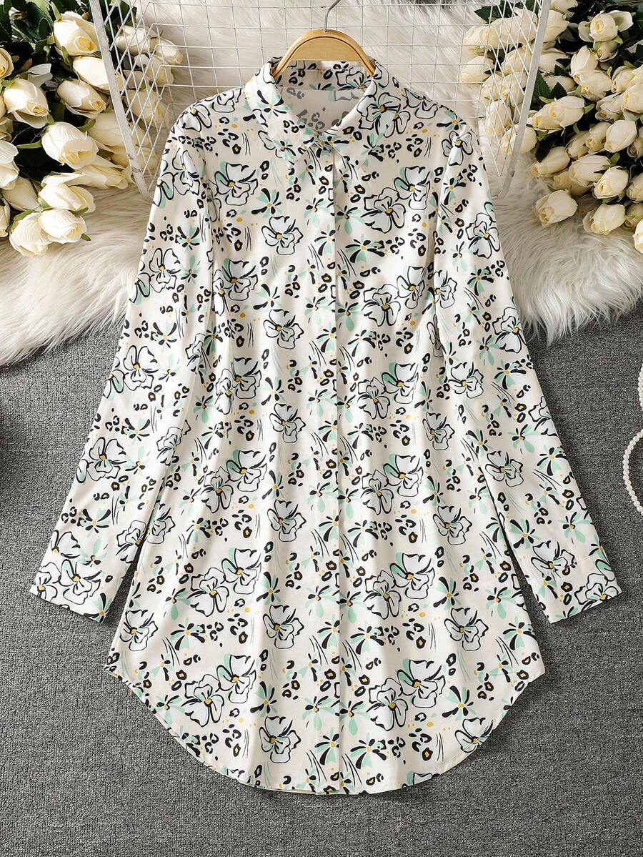 Women's Casual Elegant Long Sleeve Shirt With All-Over Arabic Print