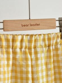 2pcs/Set Young Girl's Fashionable Floral Trim Plaid Vest And Pants Set, Summer - Yellow - View 7